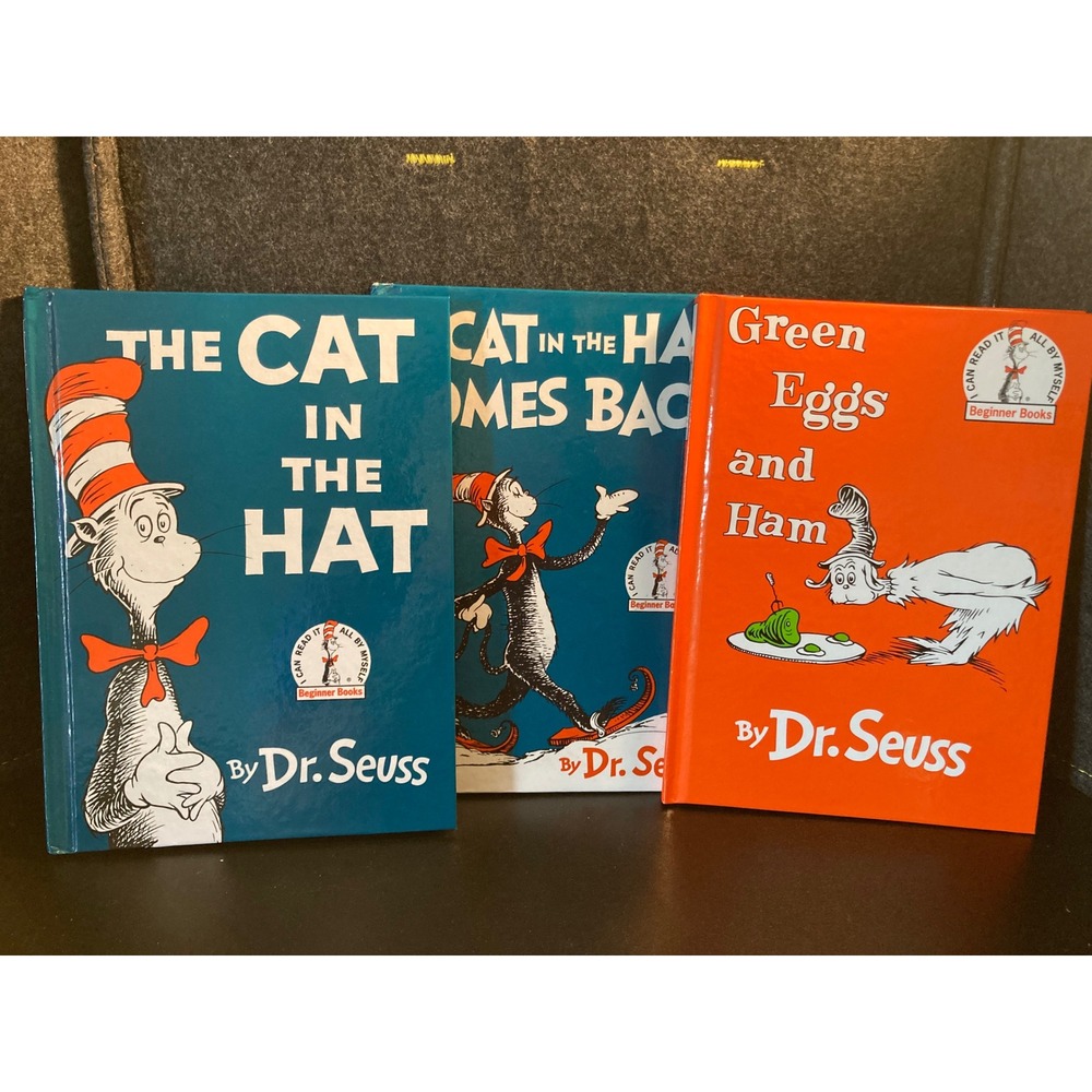 Dr Seuss 3 Book Lot Cat in the Hat Green Eggs and Ham Hardcover Beginner Books